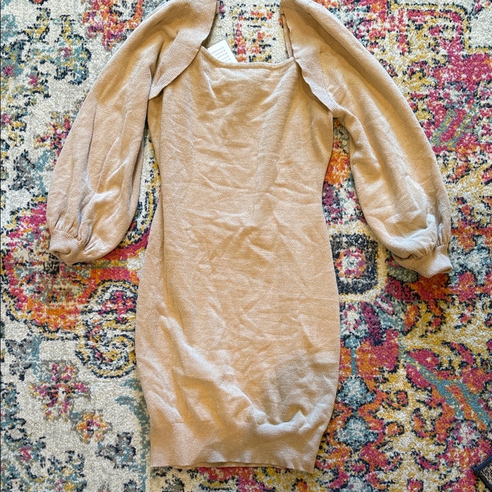 Elegant Long Sleeve Beige Dress